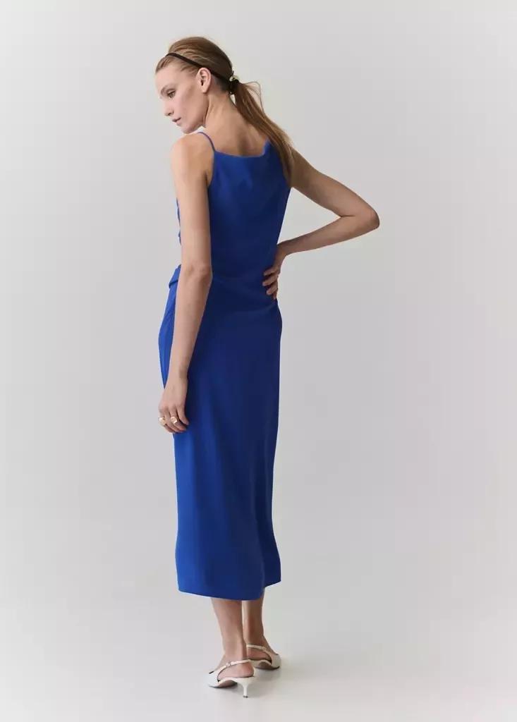 Blue Asymmetric Side Ruched Dress, , large image number 2