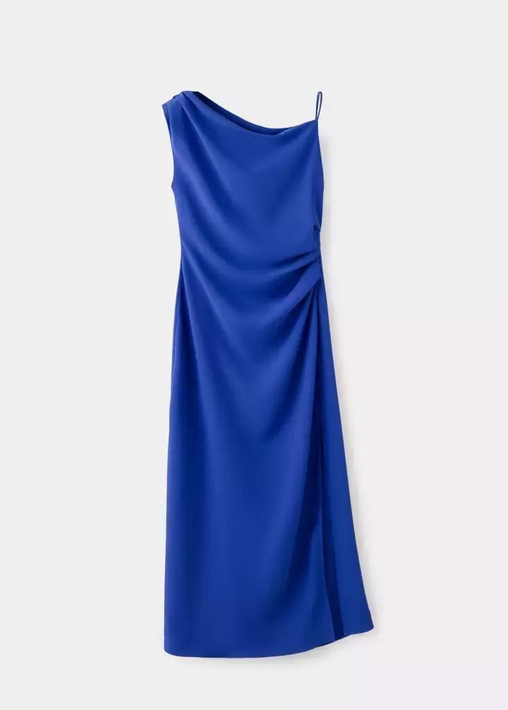 Blue Asymmetric Side Ruched Dress, , large image number 4