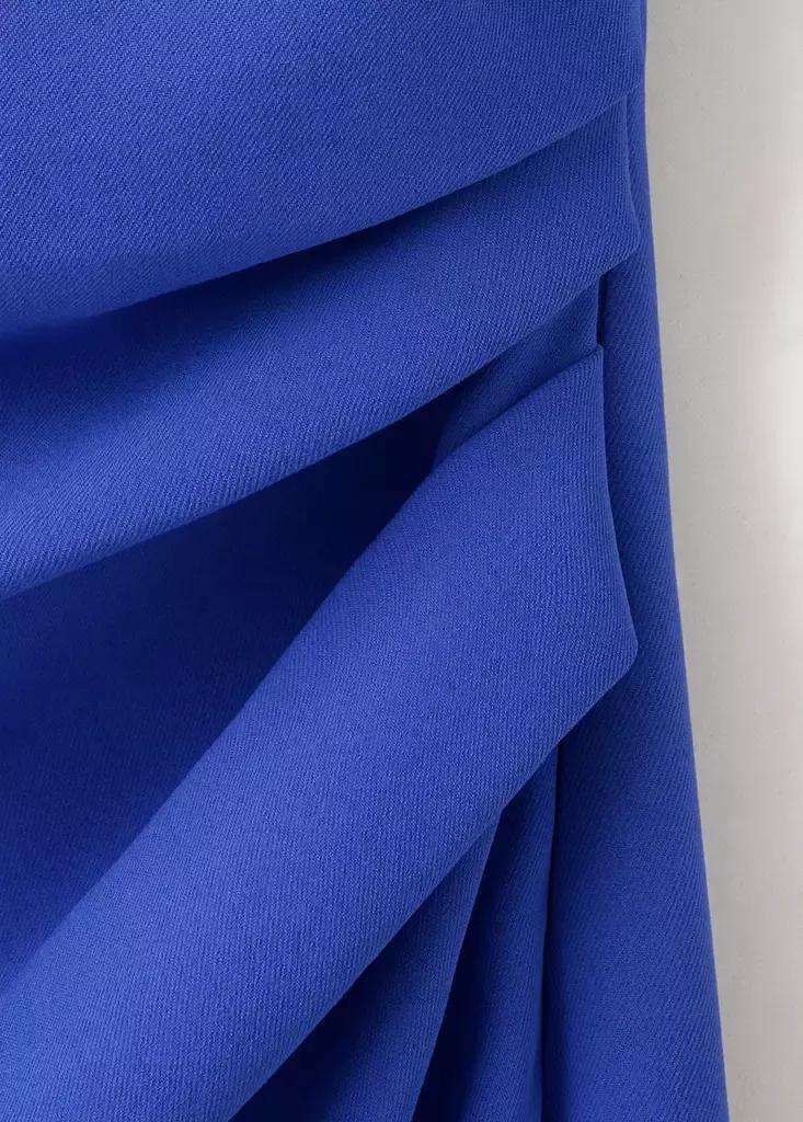 Blue Asymmetric Side Ruched Dress, , large image number 6