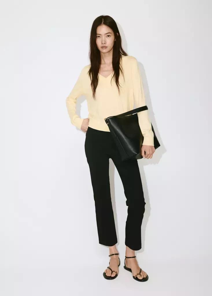 Cream V-Neck Knit Sweater, , large image number 0