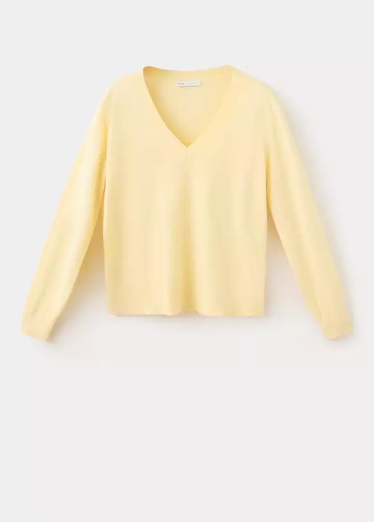 Cream V-Neck Knit Sweater, , large image number 3