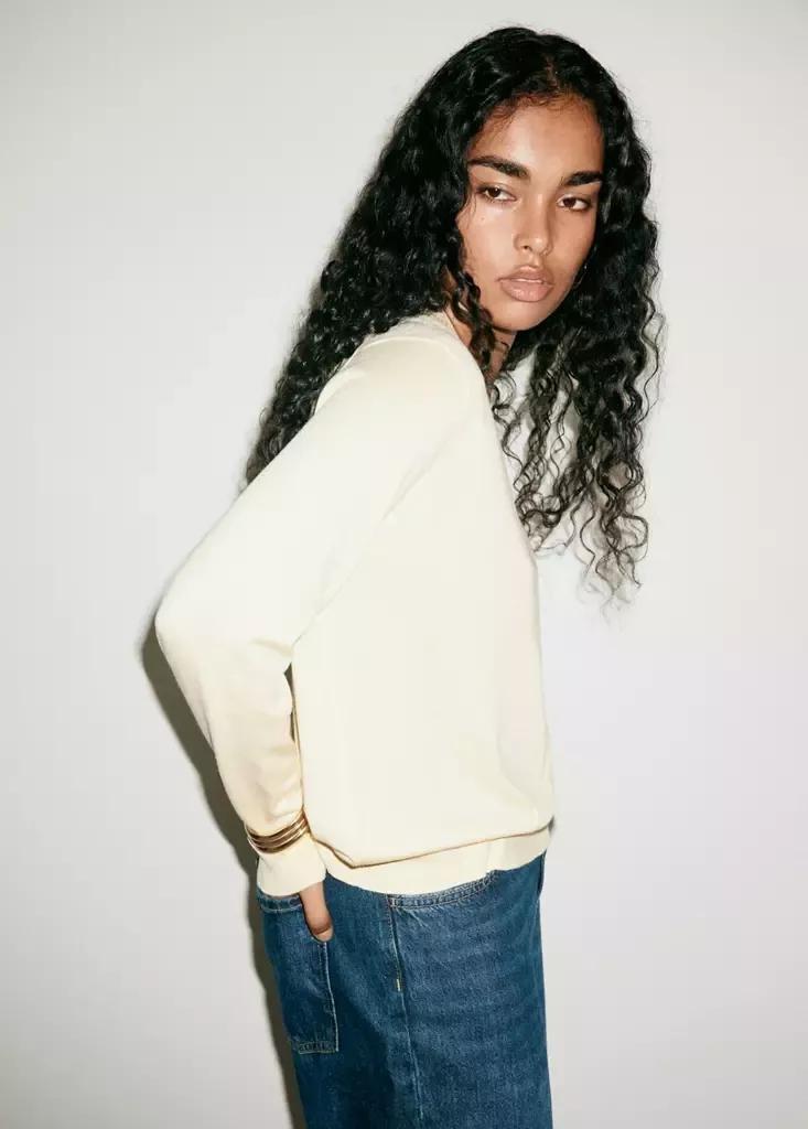 Cream V-Neck Knit Sweater, , large image number 7