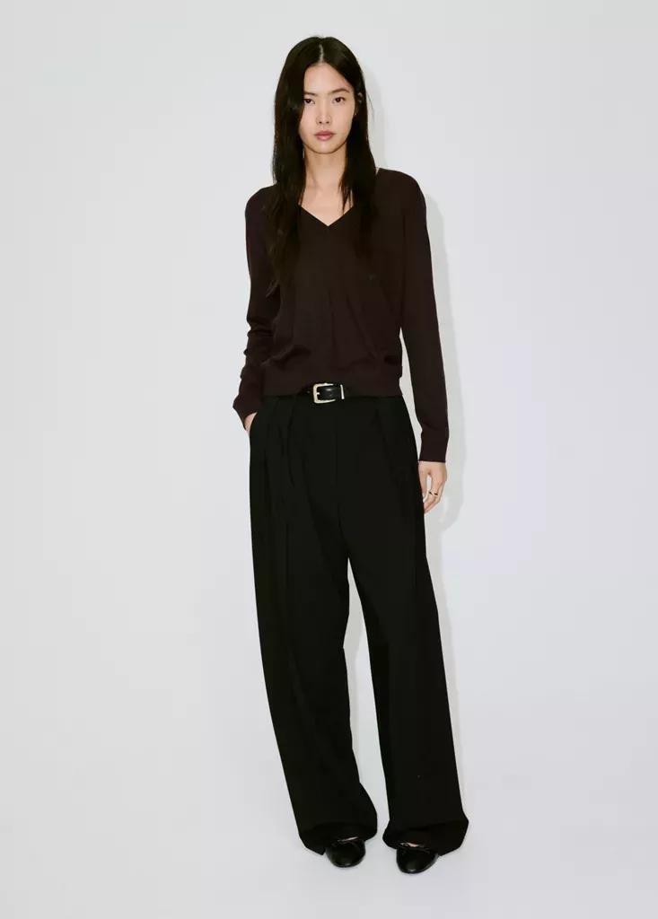 Brown V-Neck Knit Sweater, Dark Brown, medium