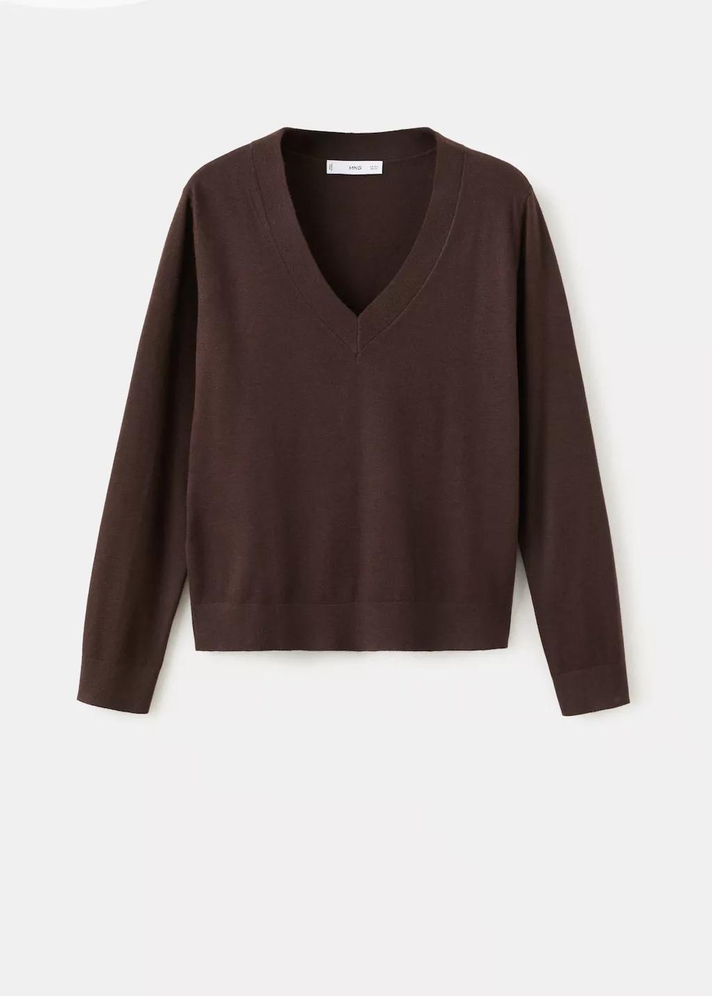 Brown V-Neck Knit Sweater, Dark Brown, large image number 8