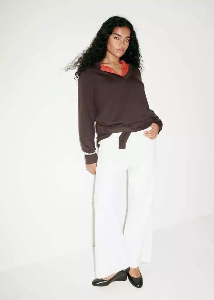 Brown V-Neck Knit Sweater, Dark Brown, large image number 12