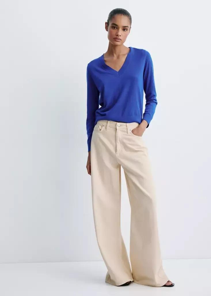 Blue V-Neck Knit Sweater, , medium
