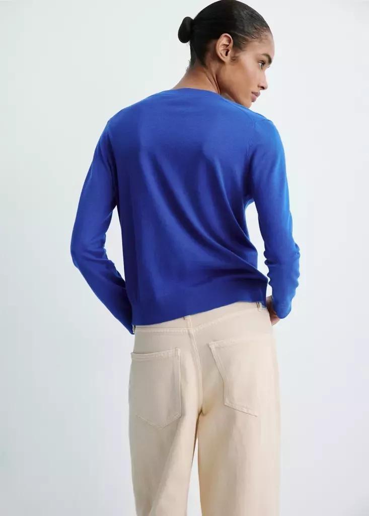 Blue V-Neck Knit Sweater, , medium