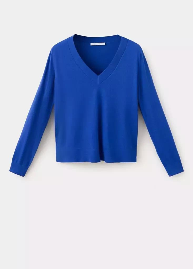 Blue V-Neck Knit Sweater, , large image number 4