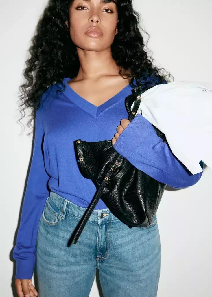 Blue V-Neck Knit Sweater, , large image number 9