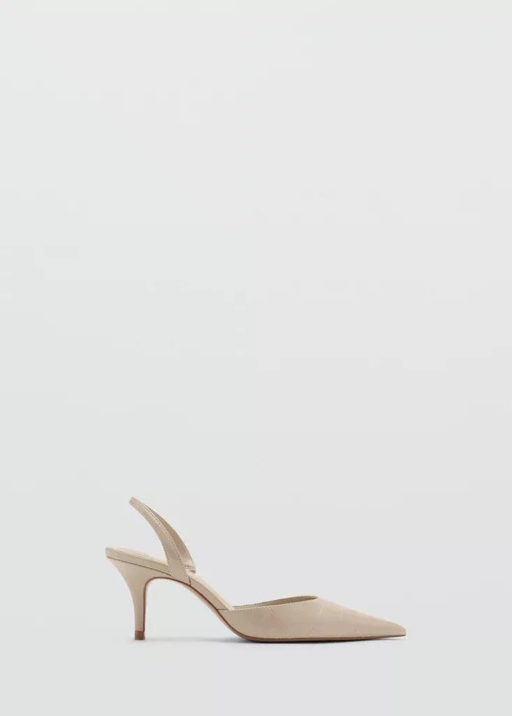 Beige Croc-Effect Pointed Heels, , medium