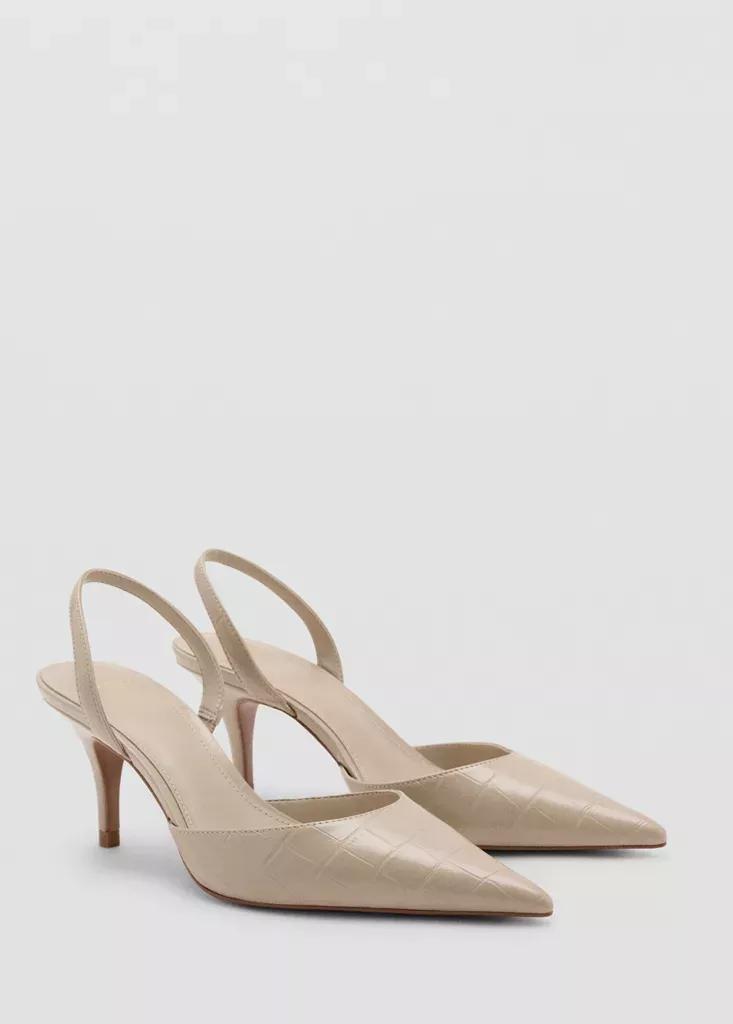 Beige Croc-Effect Pointed Heels, , medium