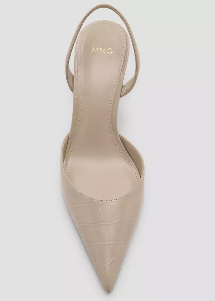 Beige Croc-Effect Pointed Heels, , large image number 4