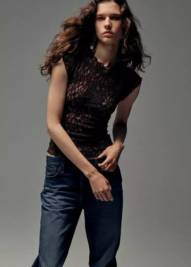 Brown Lace T-Shirt, Brown, large image number 1