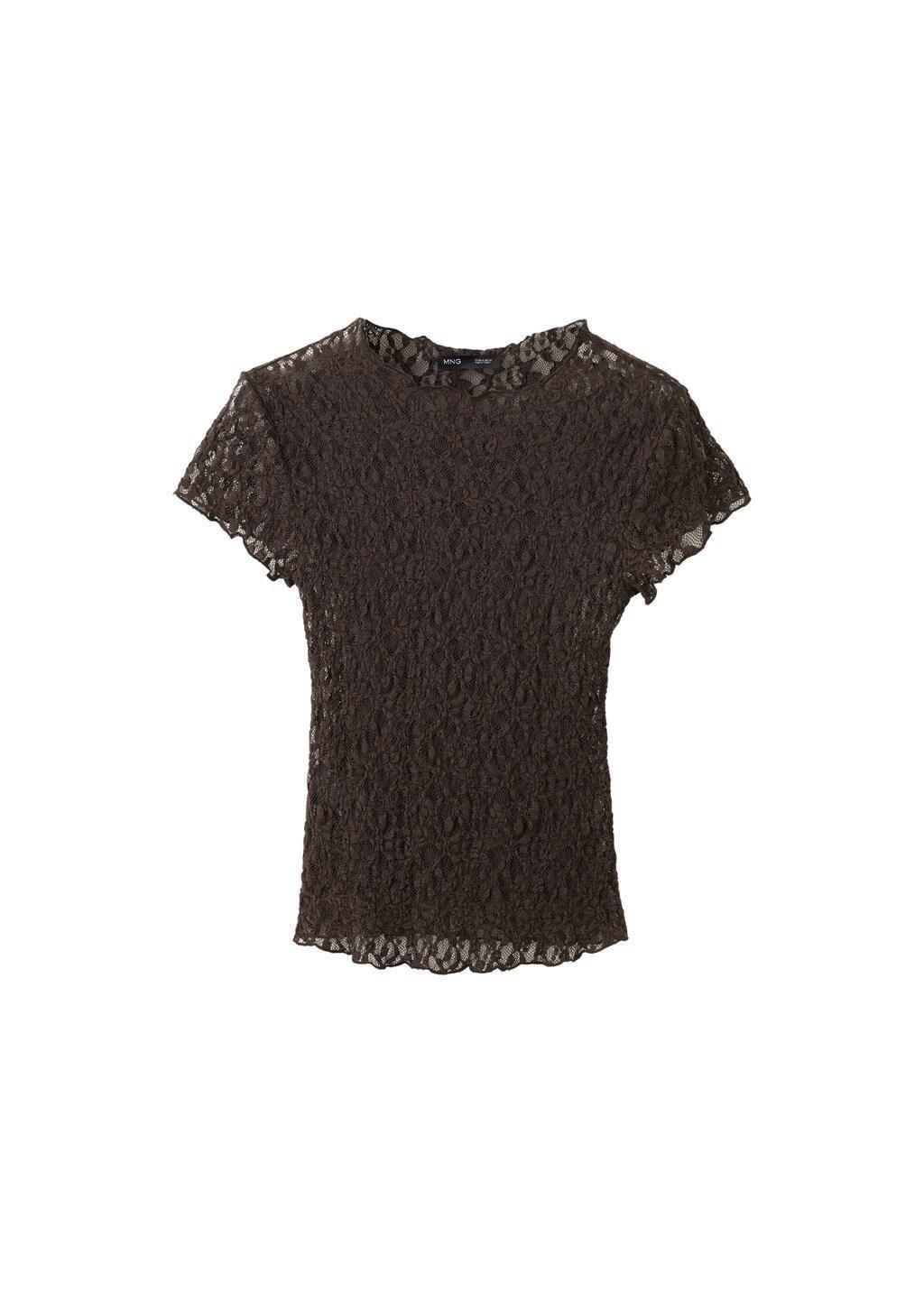 Brown Lace T-Shirt, Brown, medium