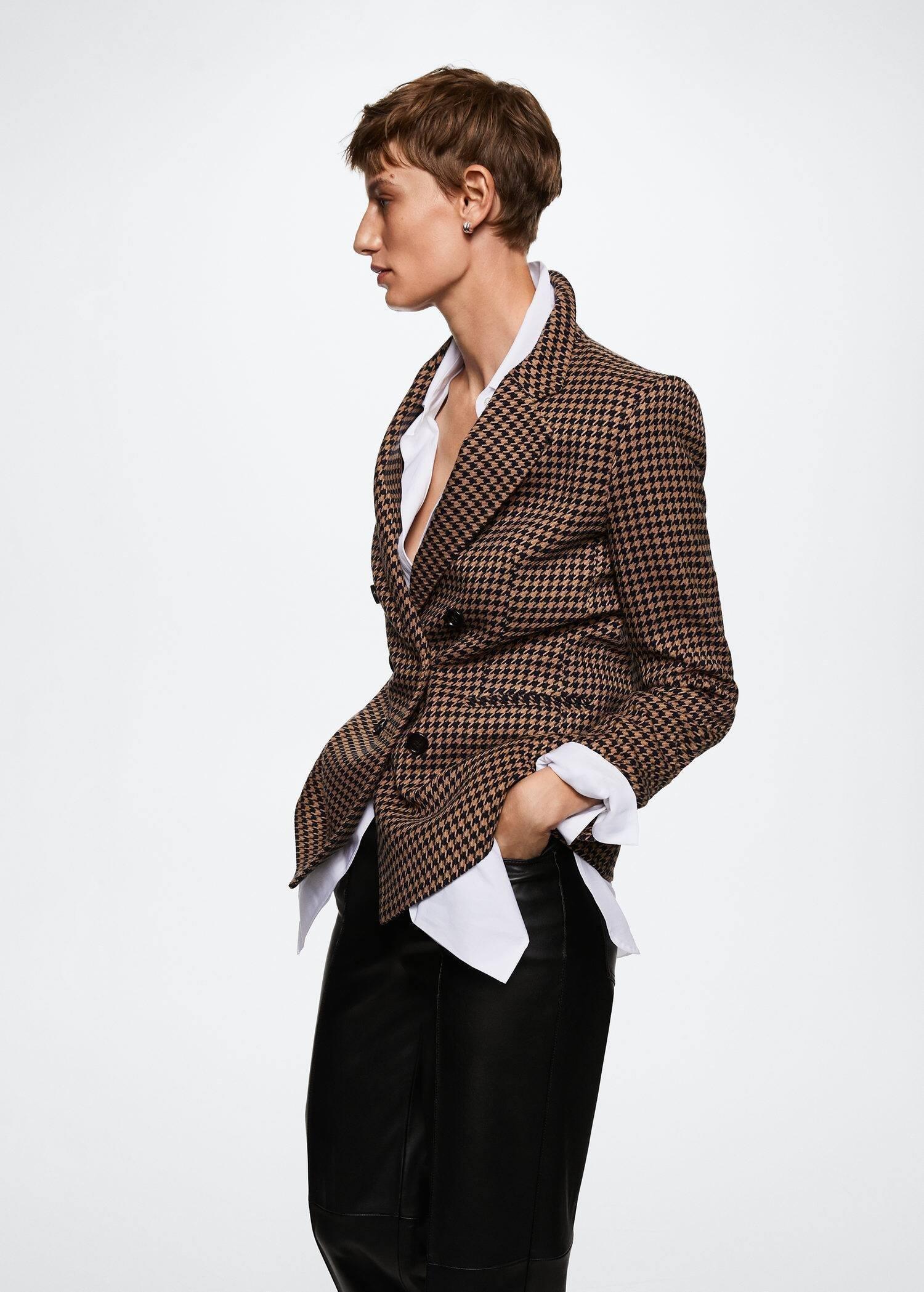 Brown Houndstooth Wool-Blend Blazer, , large image number 0