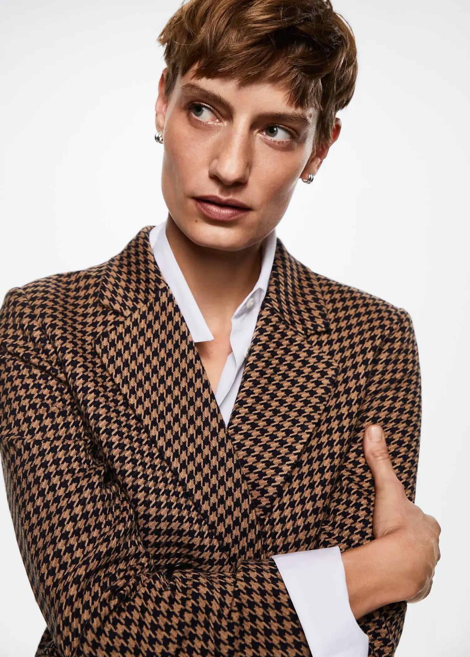 Brown Houndstooth Wool-Blend Blazer, , large image number 2