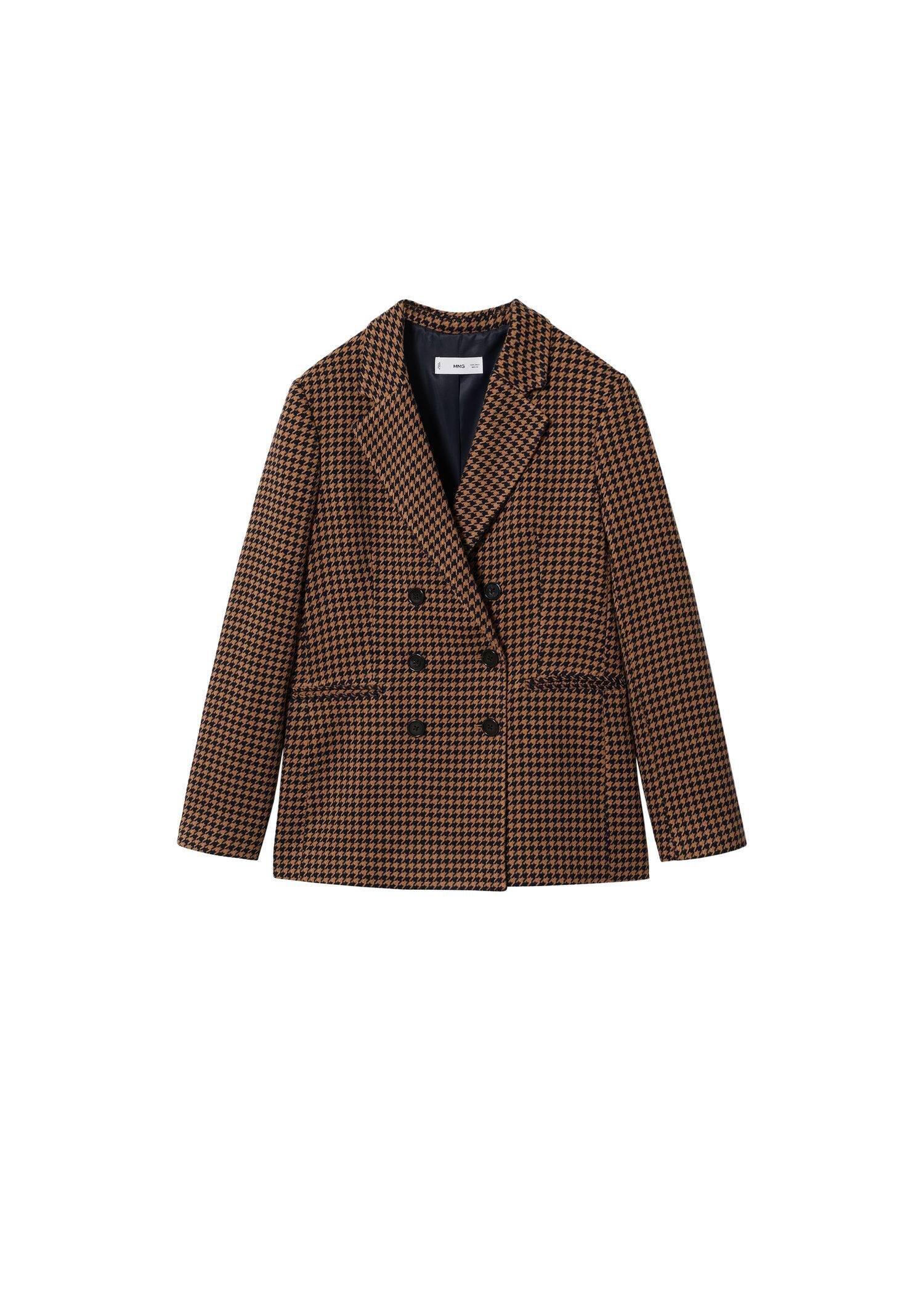 Brown Houndstooth Wool-Blend Blazer, , large image number 4