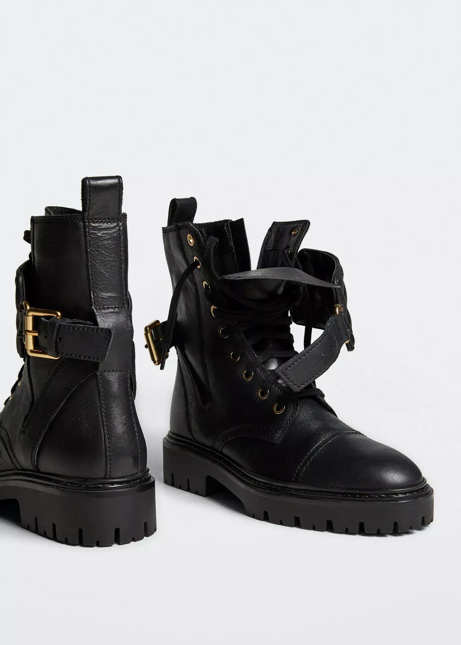 Black Lace-Up Leather Boots, , large image number 5