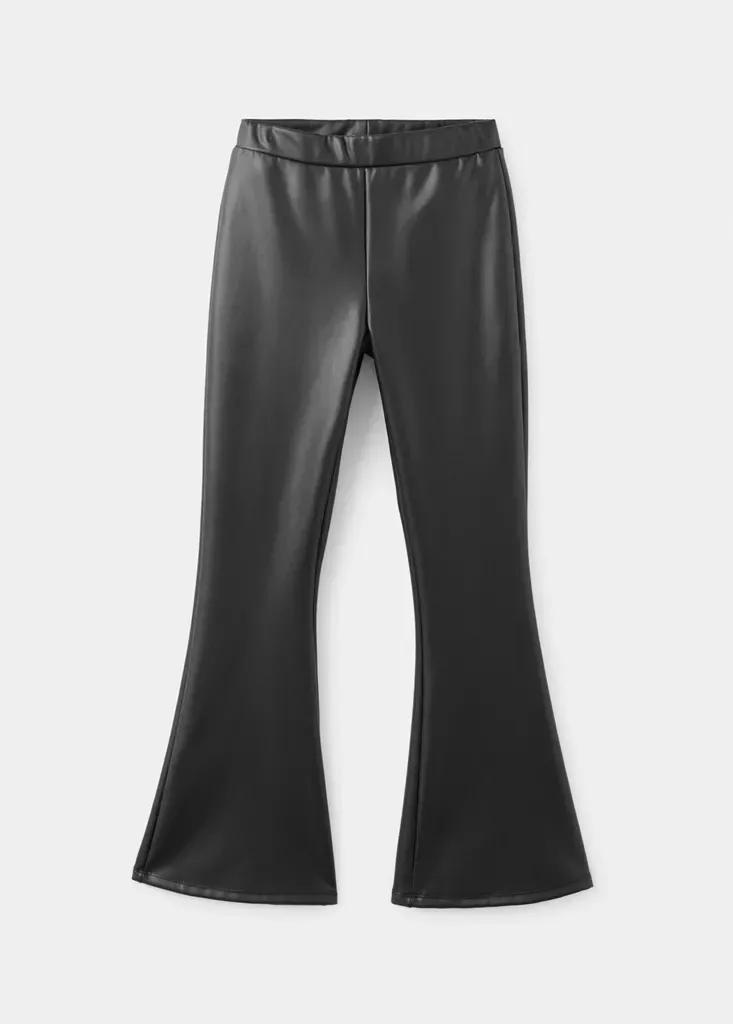 Black Flared Faux Leather Leggings, Black, large image number 0