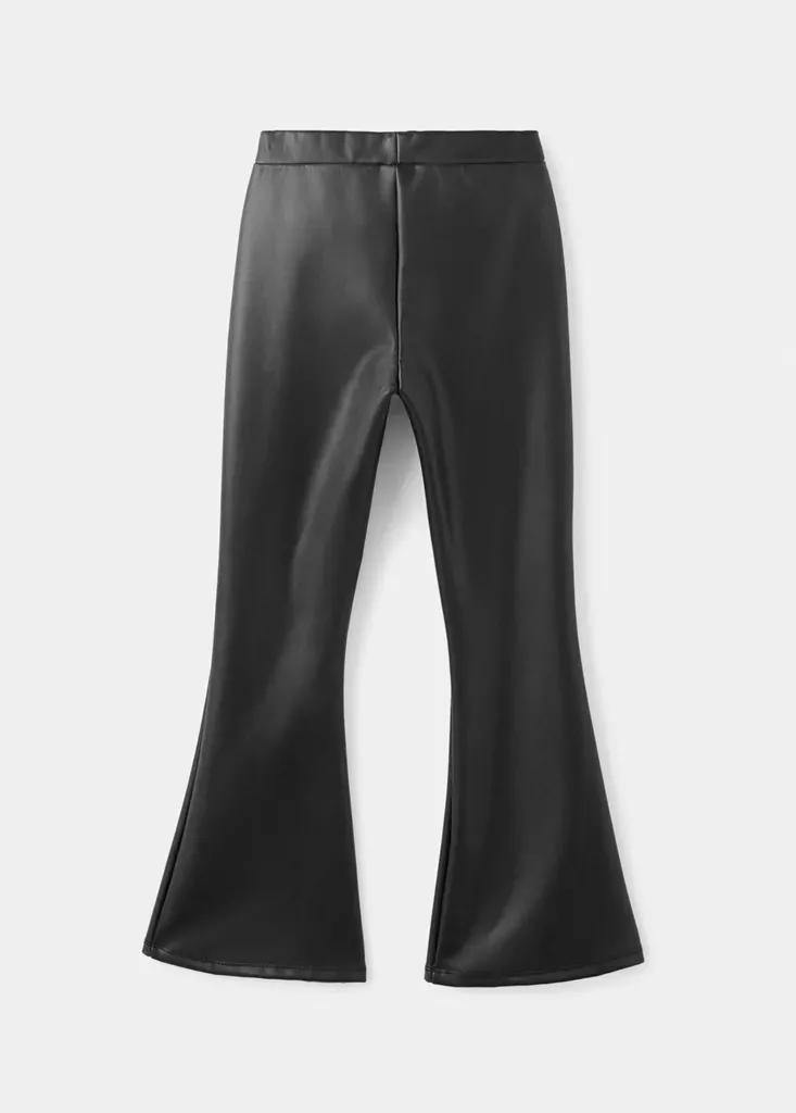 Black Flared Faux Leather Leggings, Black, large image number 1