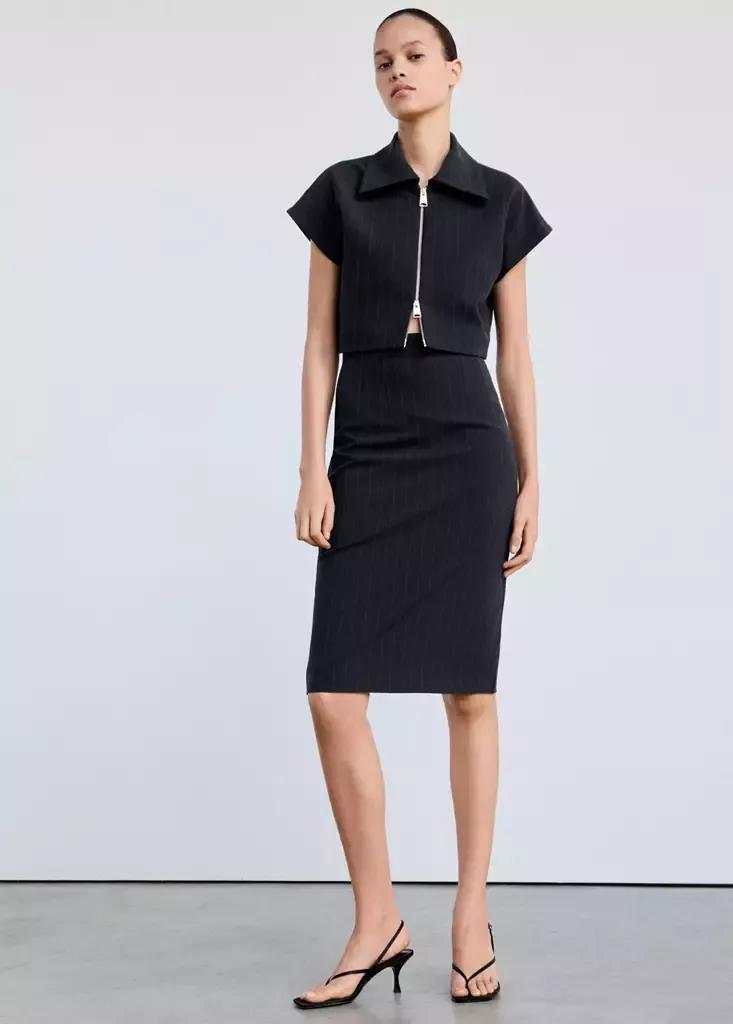 Navy Midi Pinstripe Skirt, Navy, medium