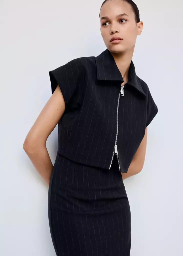 Navy Midi Pinstripe Skirt, Navy, medium