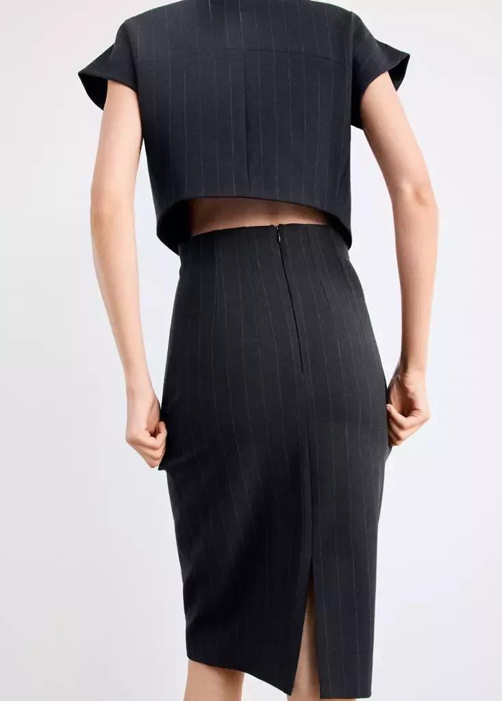 Navy Midi Pinstripe Skirt, Navy, medium