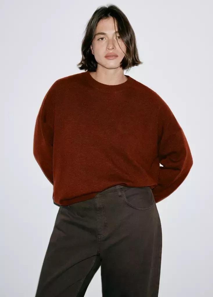 Red Oversized Round-Neck Sweater, Rust - Copper, large image number 8