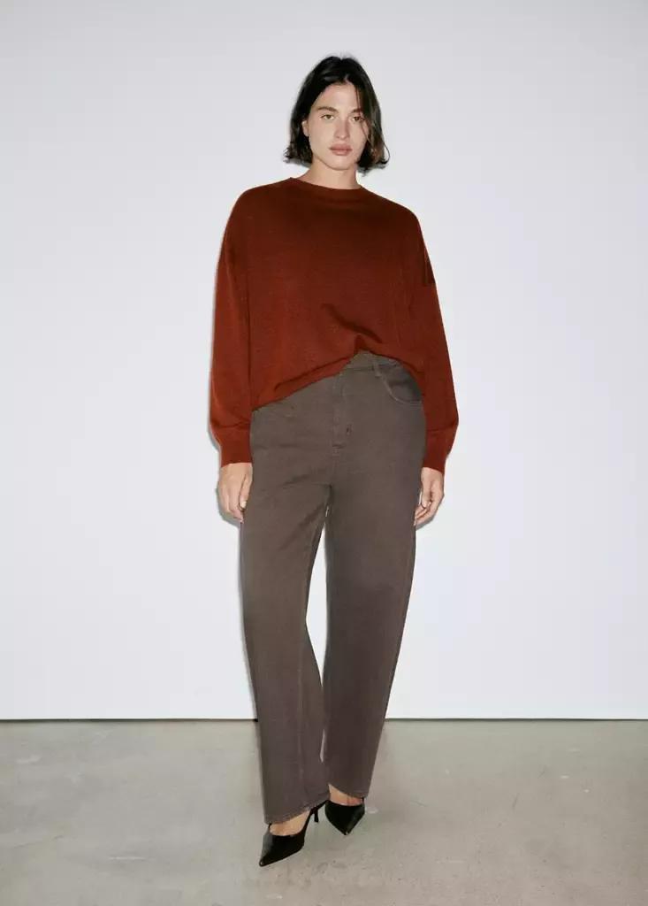 Red Oversized Round-Neck Sweater, Rust - Copper, large image number 9