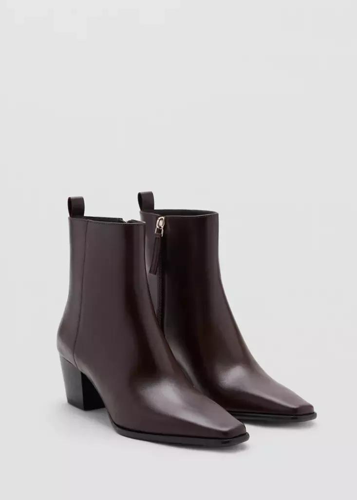 Brown Leather Ankle Boots With Block Heel, Dark Brown, medium
