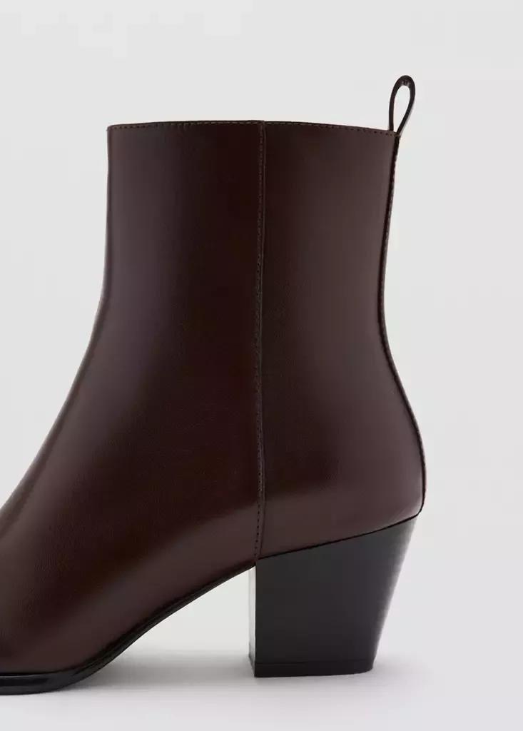 Brown Leather Ankle Boots With Block Heel, Dark Brown, medium