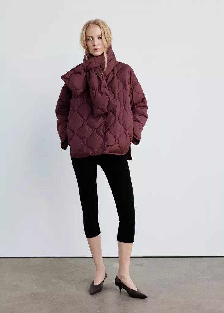 Red Padded Anorak With Removable Scarf, Dark Red, medium