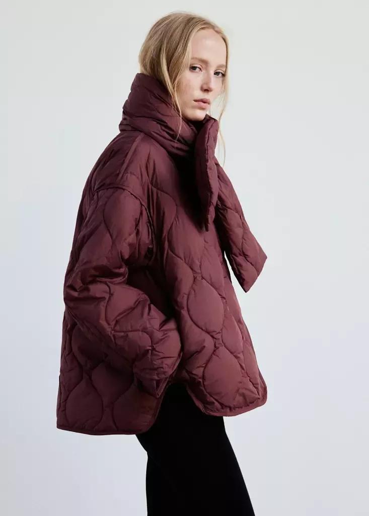 Red Padded Anorak With Removable Scarf, Dark Red, medium