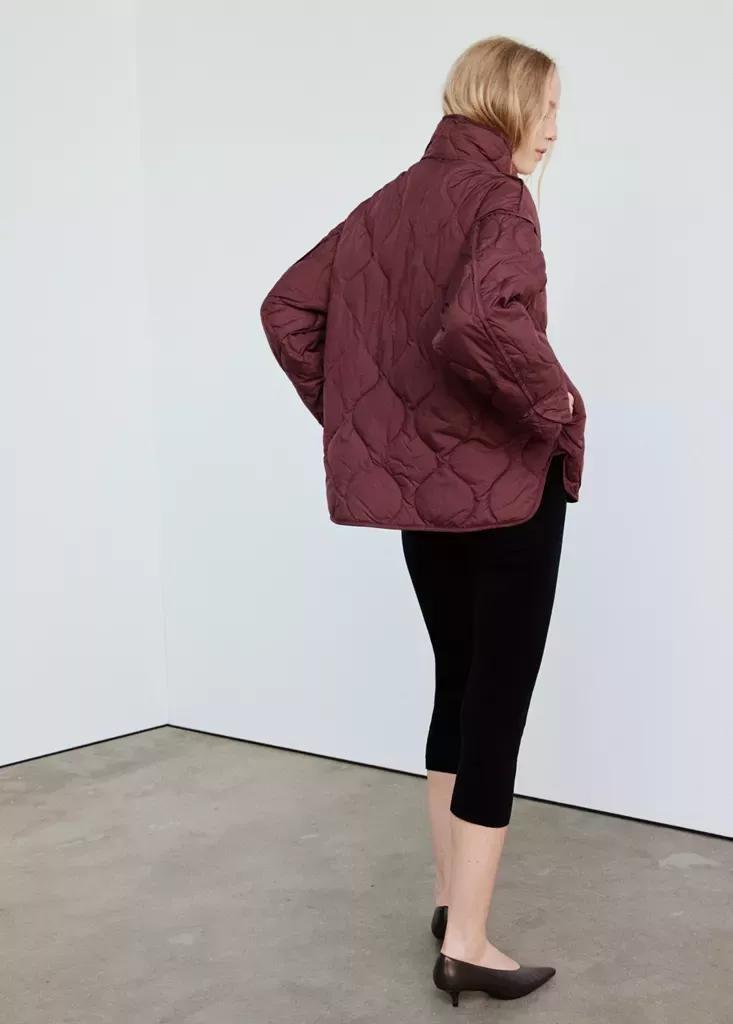 Red Padded Anorak With Removable Scarf, Dark Red, medium