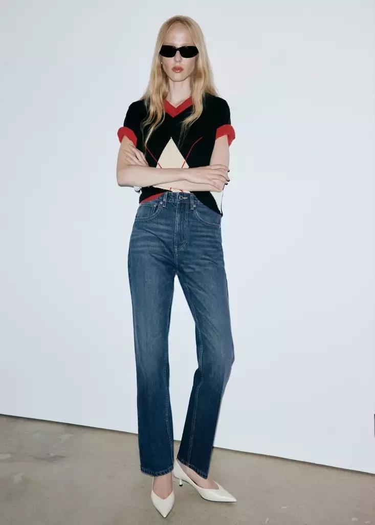 Navy High Waist Straight Jeans, Open Blue, medium