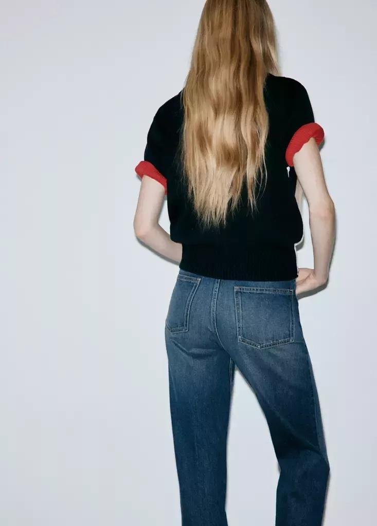 Navy High Waist Straight Jeans, Open Blue, large image number 2