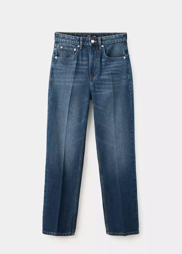 Navy High Waist Straight Jeans, Open Blue, large image number 4