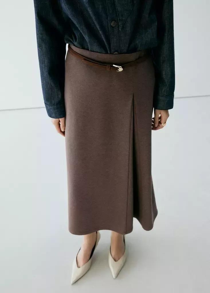 Brown Midi Godet Skirt, Brown, medium