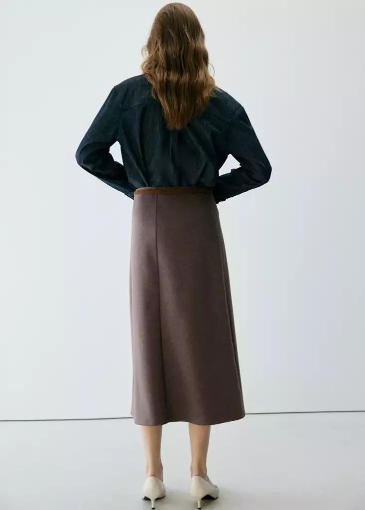 Brown Midi Godet Skirt, Brown, medium