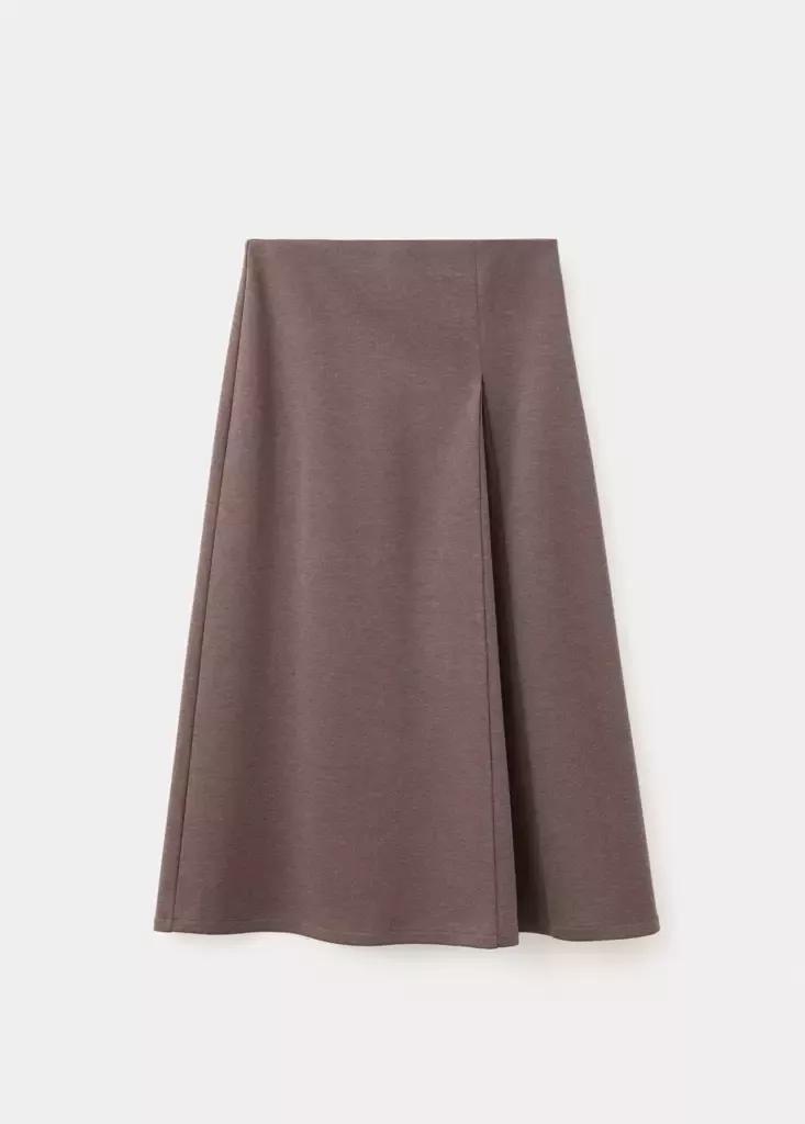 Brown Midi Godet Skirt, Brown, large image number 4