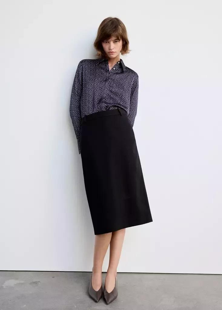 Blue Polka-Dot Satin-Finish Shirt, Dark Blue, medium