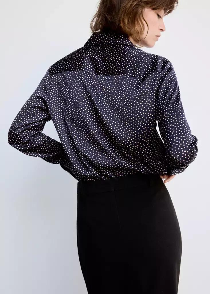 Blue Polka-Dot Satin-Finish Shirt, Dark Blue, medium