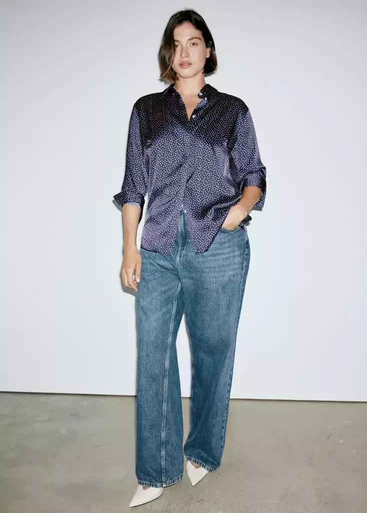 Blue Polka-Dot Satin-Finish Shirt, Dark Blue, large image number 7