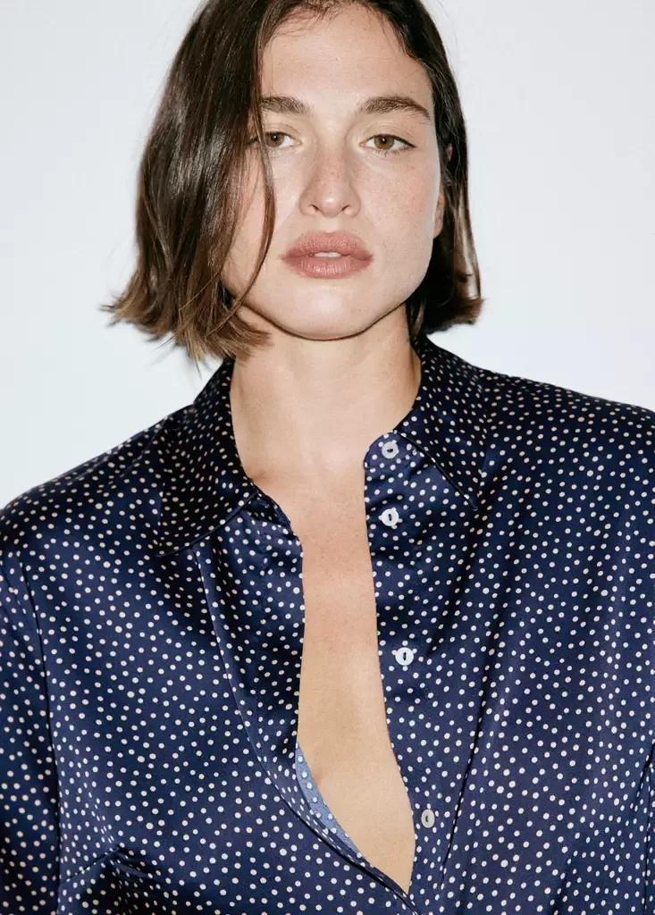 Blue Polka-Dot Satin-Finish Shirt, Dark Blue, large image number 8
