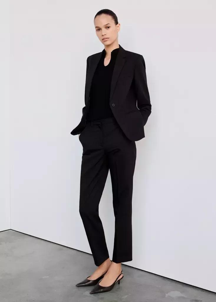 Black Fitted Suit Blazer, Black, large image number 0