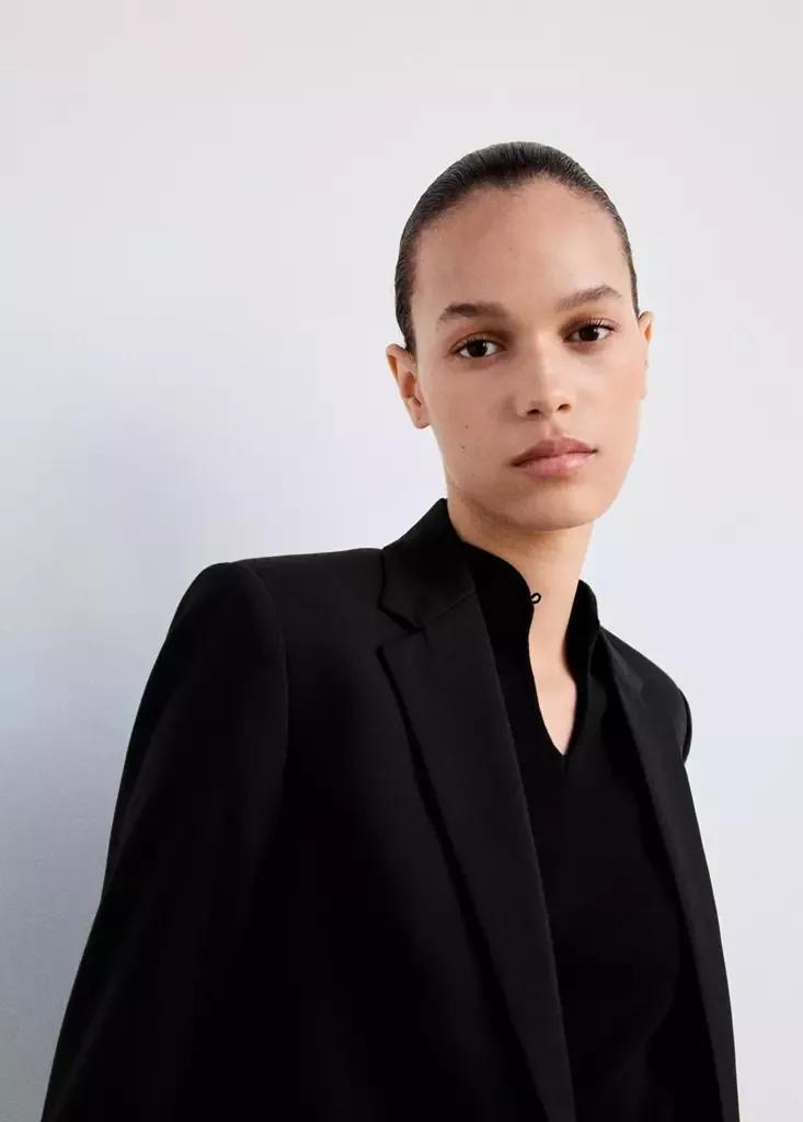 Black Fitted Suit Blazer, Black, large image number 2