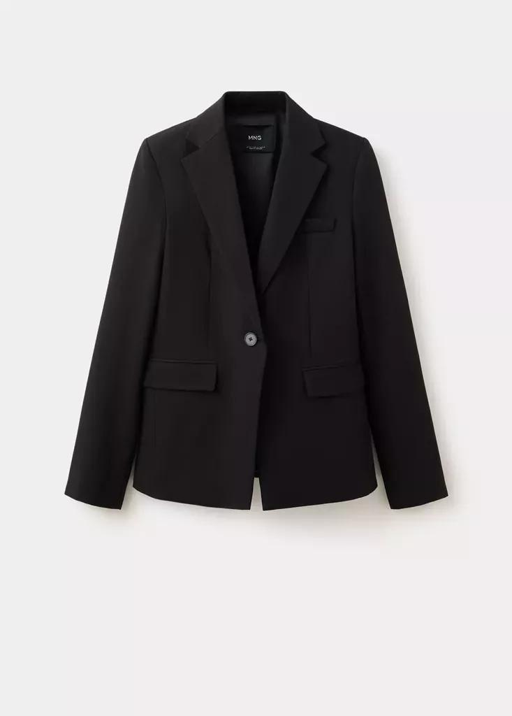 Black Fitted Suit Blazer, Black, large image number 4