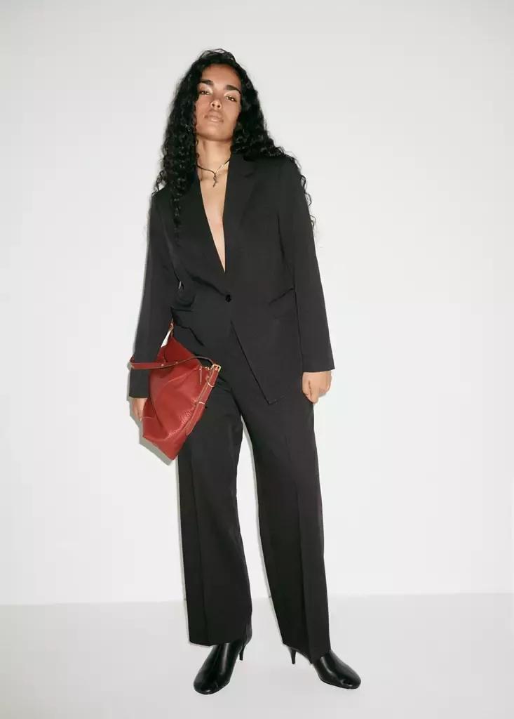 Black Fitted Suit Blazer, Black, large image number 7