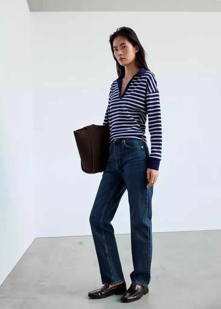 Blue Striped Polo-Neck Sweater, Light-Pastel Blue, medium