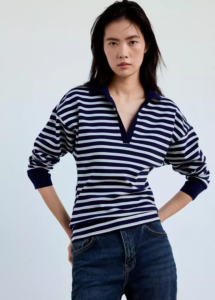 Blue Striped Polo-Neck Sweater, Light-Pastel Blue, medium